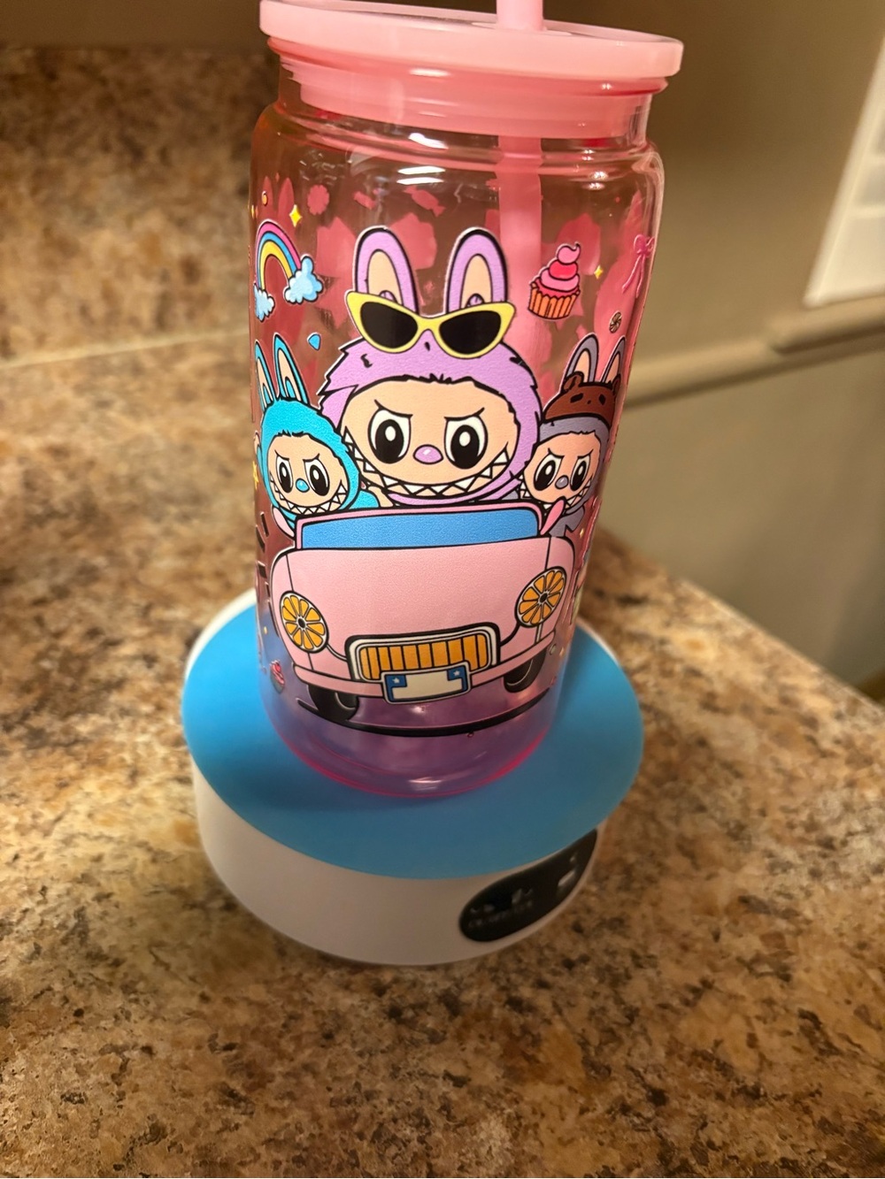 Pink Kids Plastic 19oz tumbler La Bu Bu with Straw, brand new